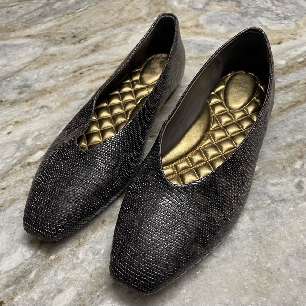 Birdies The Crane in Espresso Embossed Leather Women's 9.5